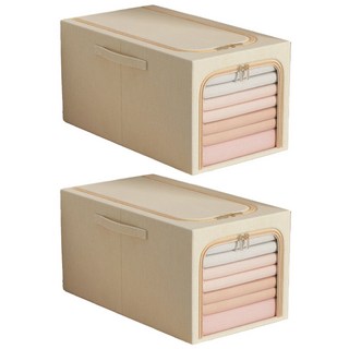 小麥購物 牛津布衣物收納箱 C464, 2個, 47 x 35 x 30cm, 卡其色