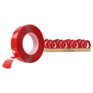 透明雙面無痕強力膠條 30mm x 3m 20捲, 紅色/透明色