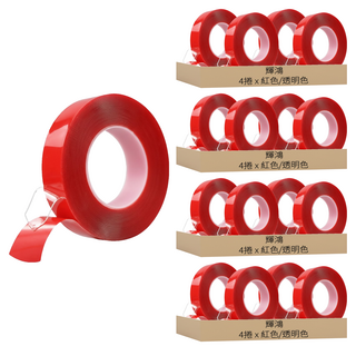雙面無痕強力膠條 30mm x 3m, 紅色/透明色, 16捲