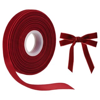 리코즈 DIY 벨벳 리본끈 크리스마스 포장 리본 오너먼트 액세서리 공예 10mm, 벨벳 레드, 1개, 9m