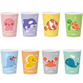 이지앤 바다 동물 종이컵 184ml, 100개입, 1세트