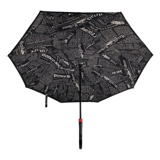 ROYALLIN 蘿林嚴選 德國創意反向傘 自動款, C型傘柄, 碳纖維傘桿, 防曬雙層PG布, 黑報紙
