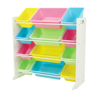 DELSUN 岱森城 木質十二格玩具收納架 台灣製造, 馬卡龍粉