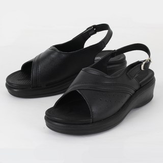 Dodo Partners 女士柔軟雙層氣墊厚底涼鞋, 黑色, 24.0cm~24.5cm