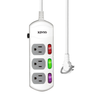 Kinyo 3開3插延長線 3孔, 1.8m, 白色, 1個