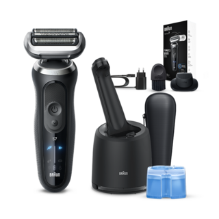 BRAUN 시리즈 7 전기면도기 + 세척 충전 스테이션 세트, 72-N7200cc, 블랙