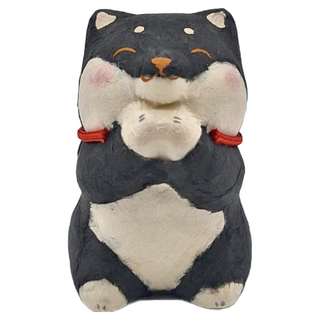 RYUKODO 龍虎堂 日本手工製和紙開運擺飾 - 祈福柴犬, 5 x 7.5cm, 祈禱柴犬-黑色