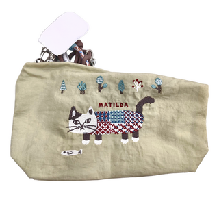 kUSUgURU JAPAN 日本眼鏡貓 三用法傘繩包 肩繩手柄可拆提包 Matilda款, 米色偏綠