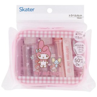 Skater 美樂蒂 旅行用盥洗包 牙刷 17.5cm 收納 10.9 x 2.6cm + 梳子19.5cm + 收納袋 15 x 4.5 x 11.7cm + 液體瓶 50ml 2個