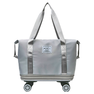 摺疊旅行袋 灰色 防水牛津布 萬向輪