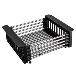 廚房伸縮瀝水籃 升級款, 黑色, 1個