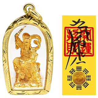 項鍊吊飾 附開運招財錢母 Set, 武財神護身符 金色, 1個