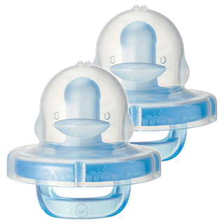PiYOPiYO 黃色小鴨 親乳感安撫奶嘴 矽膠材質 柔軟耐咬 附造型保護蓋, 0歲以上, 顏色隨機, 2個