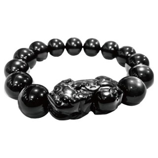 財旺神佑 黑曜石貔貅手鍊 開運小物, 珠體尺寸10mm, 黑色