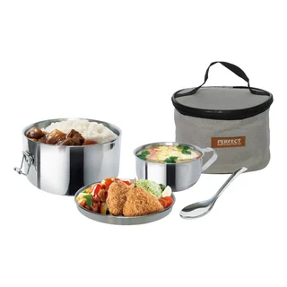 PERFECT 理想 極緻316 隔熱圓形便當盒組 14cm, 銀色 + 灰色, 1組