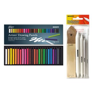MUNGYO 繪畫粉彩康特筆 24色 + 4種擦筆 + 12張砂紙套組, 混合色, 1套