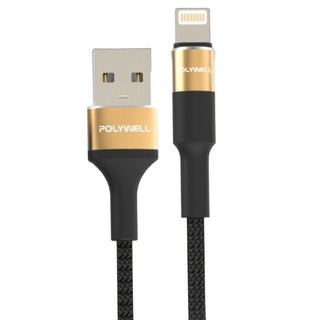 POLYWELL 寶利威爾 USB To Lightning 3A編織充電線圓型鋁合金 PW15-W45-A332, 1m, 金色, 1條