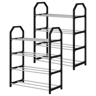 小麥購物 工業風鞋架 C622 4層 258g, 黑色, 2個