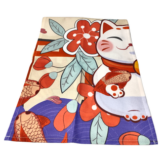 小銅板 白亞麻門簾, 招財胖胖貓