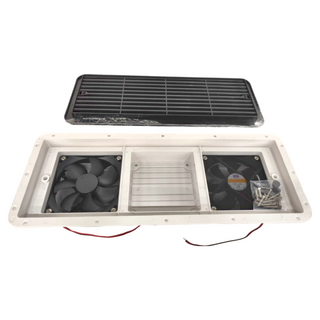 汽車排風窗戶面蓋+風扇蓋+風扇 Set 2顆，48*18.5cm，ABS材質, A1014, 白色 + 黑色