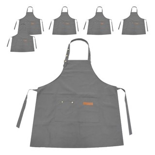 卡特屋 日系工作圍裙 帆布無皮革防水款 耐磨防油 超大容量置物口袋 可調整肩帶, 沉穩灰, 6件