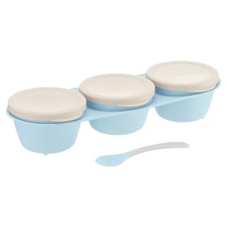 Richell 利其爾 TLI 三連式不鏽鋼杯碗 Set, 嬰童專用湯匙, 雙層可拆式, 不鏽鋼材質, 藍色, 三連式不鏽鋼杯碗 附匙蓋, 1組