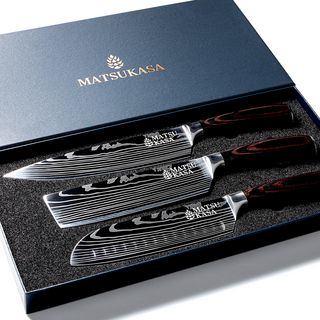 마츠카사 다마스커스 식도 3종 세트 B, 셰프나이프 + 미니중식도 + 산도쿠식도, 1세트