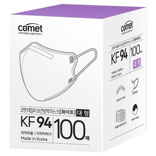 코멧 KF94 데일리 새부리형 보건방역 마스크 대형 와이드핏, 5개입, 20개, 화이트