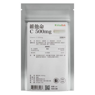 VitalBulk 維他命 C, 100顆, 500mg, 1包