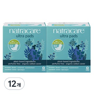 나트라케어 울트라 패드 생리대 날개형 레귤러, 소형, 14개입, 12개