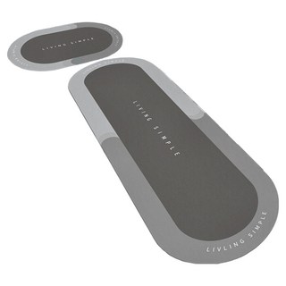 Mega 新科技軟硅藻土吸水地墊組合 灰色, 小(45 x 70cm) + 大(45 x 150cm), 1組