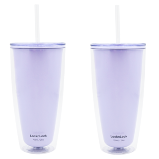LocknLock 樂扣樂扣 簡約雙層輕量大容量吸管杯, 750ml, 2個, 紫色