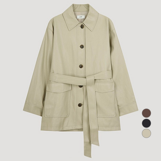 LIST 女款附腰帶皮革風衣麥金塔什大衣 TWWBYO70010