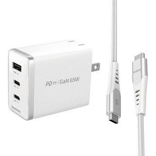 Soodatek GaN PD 65W 氮化鎵高速充電 USB-C 套裝 USB-C to C 3A 快傳輸線 100 cm + 200 cm, 白色, 1盒