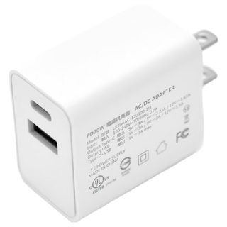 LifeShopping USB 充電頭 PD20W+QC3.0快充雙孔 Type-A+Type-C 通過BSMI/UL認證, 白色, 1個