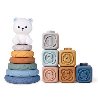 OKids 博士積木 QQ熊捏疊軟積木, 6個月以上適用，抓握訓練，提升感統能力, A152217, 1組