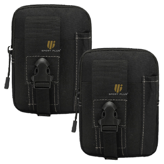 S-SportPlus+ 腰包 黑色白線 耐磨多層收納 可調節腰帶, 2個, 12 x 5 x 16cm