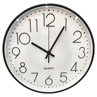 北歐風靜音時鐘 直徑29cm, 白底黑框 黑色字體, 1個
