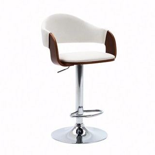E-home Bonnie邦妮曲木PU可調式吧檯椅 白色 360° 旋轉, 1個
