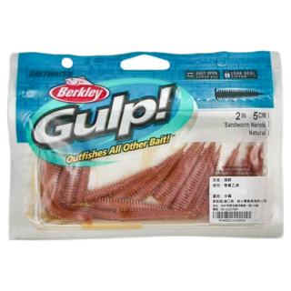 Berkley 貝克力 沙蟲 臭蟲 沙蠶萃取 Gulp! Sandworm 加味 軟蟲 仿真 假餌 路亞 釣魚 GSSW2-NAT 2吋, 自然色, 1包