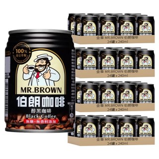 金車 MR.BROWN 伯朗咖啡 醇黑咖啡 無糖, 240ml, 96罐