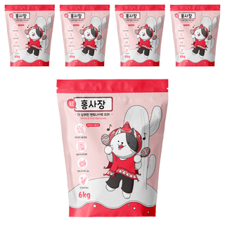 홍사장 탈취강화형 고양이 벤토나이트 모래, 6kg, 5개, 무향