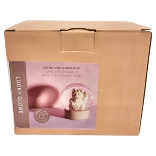 DONKEY LUCKY CAT 招財貓水晶球, 玻璃水聚酯, PINK, 10 x 10 x 11 cm