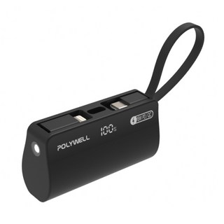 POLYWELL 寶利威爾 直插隨身行動電源 PB5000 5000mAh 18W快充 79 x 41.5 x 26mm 102g, PW15-T16-A006, 黑色