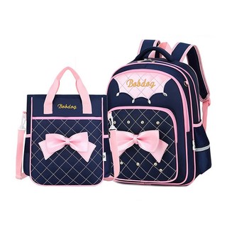 Kori Deer 可莉鹿 貴族公主風超輕減壓護脊書包2件套組 蝴蝶結可愛時尚, 海軍藍, 39 x 16 x 28cm