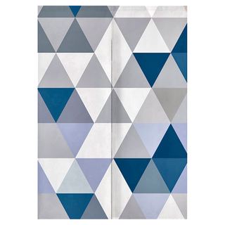 半島良品 棉麻門簾風水簾 長款, 藍灰幾何