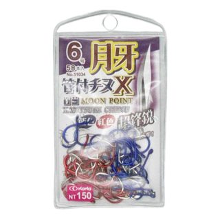 KoNa 柯納 月牙 Moon Point 三角牙尖 倒鉤 雙色鉤 魚鈎 Set - 6本入, 6號, 58個裝, 1包