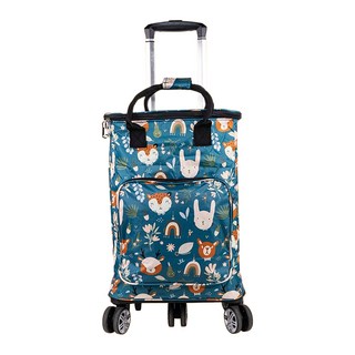 Beatrice 碧翠絲 可折疊伸縮拉桿5輪購物車 節省空間, 動物花園 藍綠色, 1個