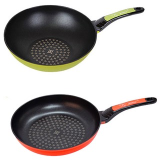Kitchen Art Korea MIDAS鍋子2件組, 綠色+橘色, 28 公分平底鍋 + 28 公分深形平底鍋, 1組