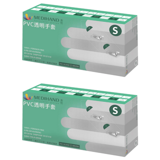 MEDIHAND 美恆 PVC透明手套 S碼 8cm 無粉, 100個, 2盒